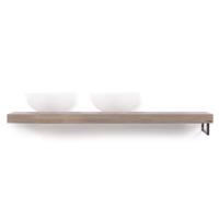 Looox Wooden Base Shelf solo R 160 cm, eiken old grey, handdoekhouders rechts geborsteld rvs - thumbnail