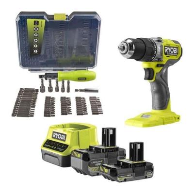 Slagboormachine - RYOBI - BORSTELLOOS - 18V - 54 Nm - 450-1.700 tpm - 27.200 cp/min + 2 accu's - Oplader