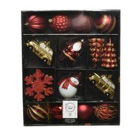 25x Kerstballen en kersthangers figuurtjes rood/goud kunststof - thumbnail