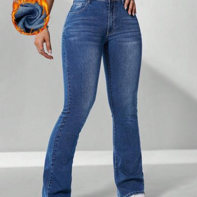 Women's Dark Wash Flare Leg Jeans | Curvy Fit Denim Pants Medium Wash-3 / 32