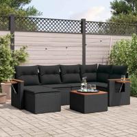 7-delige Loungeset met kussens poly rattan zwart