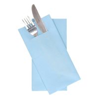 12x stuks lichtblauwe servetten met vakje voor bestek   -