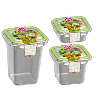 3x Voorraad/vershoudbakjes - 0,25L, 0,5L en 0,75L - transparant/groen - plastic/kunststof