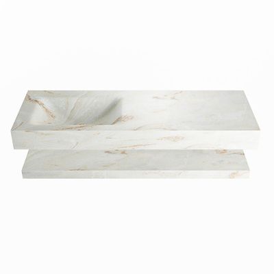 MONDIAZ ALAN-DLUX 130cm planchet Frappe. Vrijhangende wastafel CLOUD links 1 kraangat, kleur Frappe.