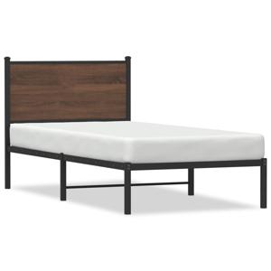 Bedframe met hoofdbord metaal bruin eikenkleurig 75x190 cm