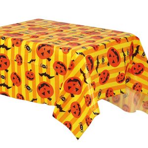 Halloween/horror thema feest tafelkleed - pompoenen/vleermuizen - geel - PVC - 130 x 175 cm   -