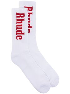 RHUDE chaussettes 3/4 à logo intarsia - Blanc