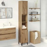 Badkamerkast 30x30x190 cm bewerkt hout artisanaal eikenkleurig