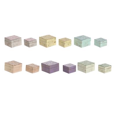 Juwelenkistje Home ESPRIT Multicolour Mangohout 10 x 10 x 6 cm (2 Onderdelen) (6 Stuks)