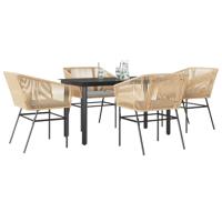 5-delige Tuinset met kussens poly rattan glas bruin