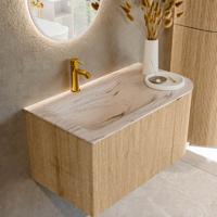 Badmeubel Mondiaz Kurve-Dlux | 85 cm | Meubelkleur Oak | Wastafelkleur Nata | Solid surface | Wasbak linker zijde spoelbak | 1 kraangat