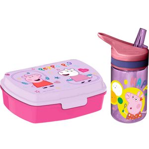 Peppa Pig lunchbox set voor kinderen - 2-delig - roze - kunststof - Lunchboxen