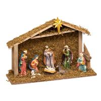 Feeric Christmas Kerststal - met 8 beeldjes - 22 x 11 x 35 cm - kerstdecoratie