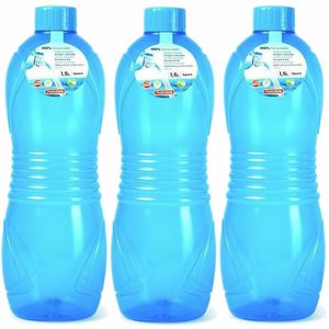 Drinkfles/waterfles/bidon - 3x - 1500 ml - transparant/blauw - kunststof