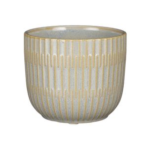 Plantenpot/bloempot keramiek lichtgrijs stripes patroon - D11/H9 cm