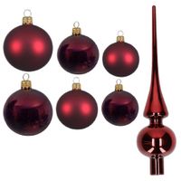 Groot pakket glazen kerstballen 50x donkerrood glans/mat 4-6-8 cm met piek glans