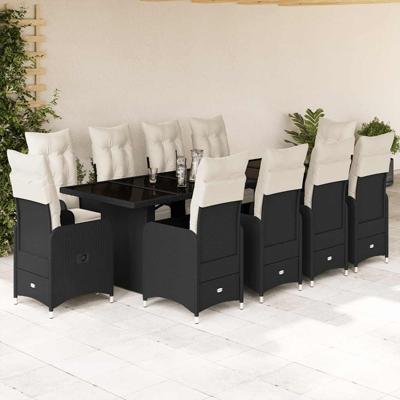11-delige Bistroset met kussens poly rattan zwart