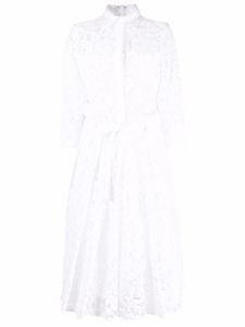 Valentino Garavani robe-chemise plissée à fleurs en dentelle - Blanc