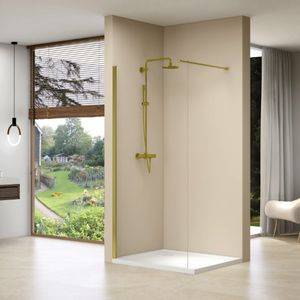 Inloopdouche Van Rijn Products Vaste Wand 59-61x200 cm Helder Glas Stabilisatiestang en Gouden Muurprofiel