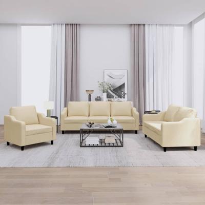3-delige Loungeset met kussens stof crèmekleurig