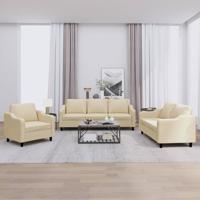 3-delige Loungeset met kussens stof crèmekleurig