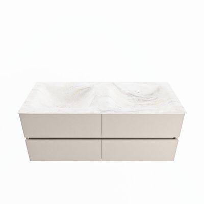 MONDIAZ VICA-DLUX 120cm badmeubel onderkast Linen 4 lades. Inbouw wastafel CLOUD dubbel zonder kraangat, kleur Ostra.
