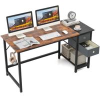 Bureau met 2 Laden 140 cm Lange Computertafel met Hoofdtelefoonhaak en Opbergvak Bureautafel Grote PC-Tafel Werktafel voor Kantoor