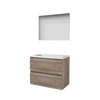 Basic-Line Basic 46 Badkamermeubelset - 80 x 46 cm - Greeploos - 2 Lades - Acryl Wastafel - 1 Kraangat - Spiegel - Scotch Oak