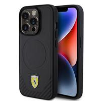 iPhone 15 Pro Ferrari Carbon Metal Logo Mag Hoesje - Zwart