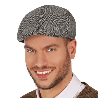 Engelse Roaring Twenties/jaren 20 herringbone pet voor heren - verkleed accessoires - grijs Engelse Roaring Twenties/jaren 20 herringbone pet voor heren - verkleed accessoires - grijs