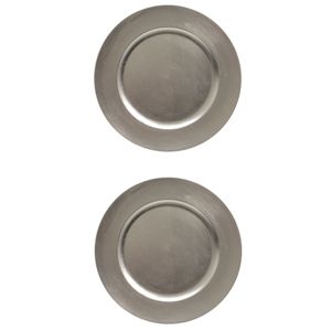 2x stuks diner borden/onderborden zilver glimmend 33 cm