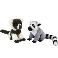 Apen serie zachte pluche knuffels 2x stuks - Ringstaart Maki en Lemur Aapje van 18 cm