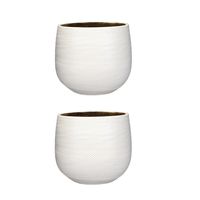 Set van 2x stuks bloempotten wit ribbels keramiek voor kamerplant H20 x D25 cm