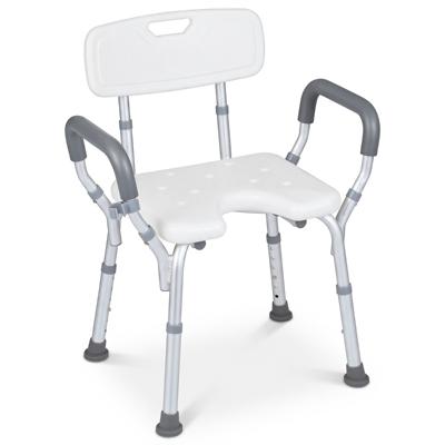 Douchestoel met Rugleuning en Gewatteerde Armleuningen Douchestoel met 6 Hoogteverstellingen U-vormige Zitting Aluminium Frame