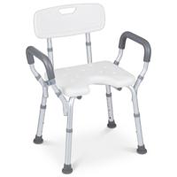 Douchestoel met Rugleuning en Gewatteerde Armleuningen Douchestoel met 6 Hoogteverstellingen U-vormige Zitting Aluminium Frame