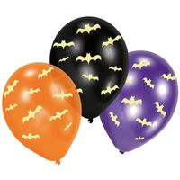 Set van 18x stuks Halloween Glow in the dark ballonnen met vleermuis print 30 cm - thumbnail