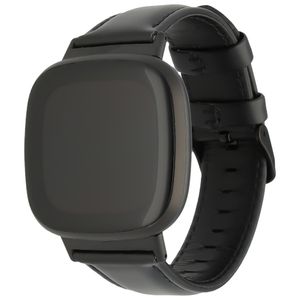 Fitbit Versa 3 / Sense Genuine Leren Bandje - Zwart - SM