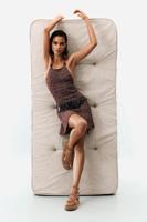 Gebreide jurk met bandjes - BROWN - XS