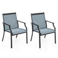 2-Delige Terrasstoelen Buitenstoelen met Ademende Zitting Ergonomische Rugleuning en Armleuningen Stoelen met Hoge Rugleuning