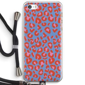 Leopard blue: iPhone 5 / 5S / SE Transparant Hoesje met koord
