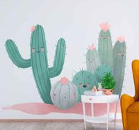 Bloemen stickers Cactus met roze bloemen - thumbnail