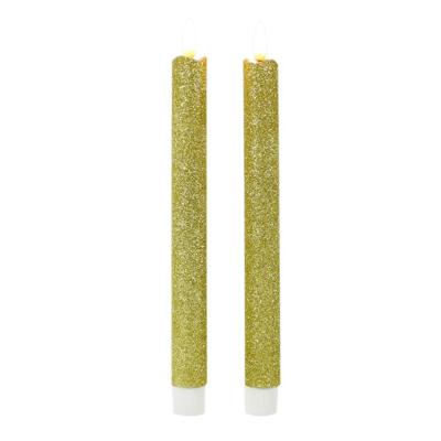 Magic Flame Dinerkaarsen - LED - 2x stuks - goud - 25 cm - met glitters