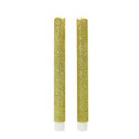 Magic Flame Dinerkaarsen - LED - 2x stuks - goud - 25 cm - met glitters