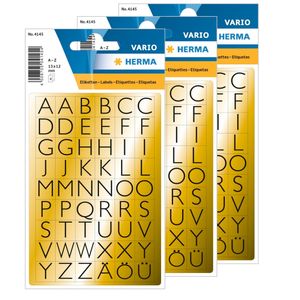 Stickervelletjes met 648x stuks alfabet plak letters A tot Z zwart/goud 13x12 mm