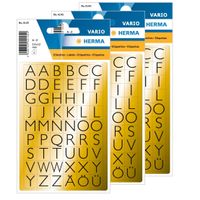 Stickervelletjes met 648x stuks alfabet plak letters A tot Z zwart/goud 13x12 mm - thumbnail