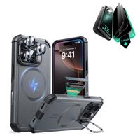 iPhone 16 Pro Max Cyber Tough Magnetic Case Privacy Protection Bundle (Camera Control, Stash Stand) - Grey