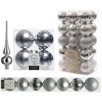 Kerstversiering kunststof kerstballen met piek zilver 6-8-10 cm pakket van 42x stuks - Kerstbal - thumbnail