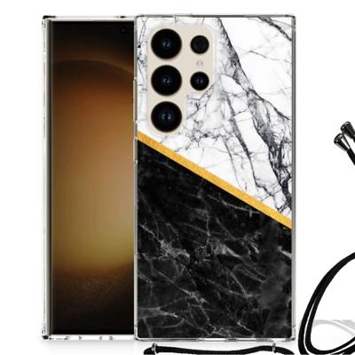 Samsung Galaxy S24 Ultra Anti-Shock Hoesje Marmer Wit Zwart - Origineel Cadeau Man Samsung Galaxy S24 Ultra Anti-Shock Hoesje Marmer Wit Zwart - Origineel Cadeau Man