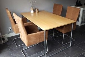 Set van 4 leren eetkamerstoelen - met sledepoot - bruin leer - Echt leer, Industrieel, ontdek de vele Leersoorten en Kleuren bij ShopX