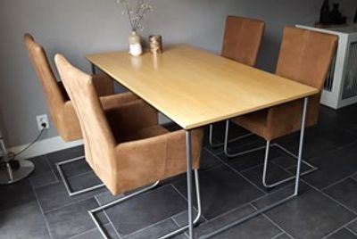 Set van 4 leren eetkamerstoelen - met sledepoot - bruin leer - Echt leer, Industrieel, ontdek de vele Leersoorten en Kleuren bij ShopX